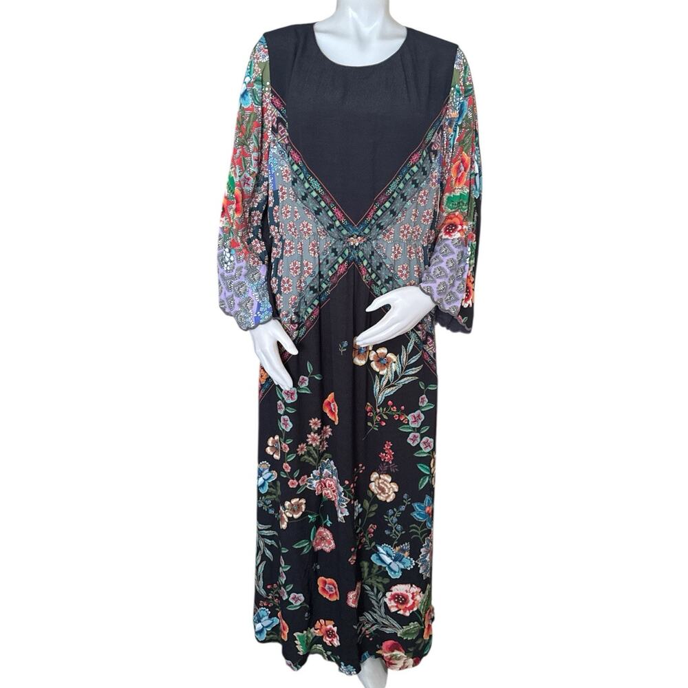 Johnny Was Black Floral Panel Freya Maxi Dress Boho Size L NWT